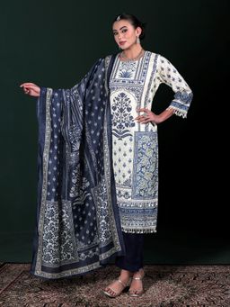 Shree - Women Cotton Off White Embroidered Kurta Pant with Dupatta