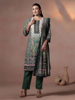 Shree - Women Poly Cotton Green Embroidered Kurta Pant with Dupatta