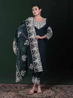 Shree - Women Poly Viscose Blue Embroidered Kurta Pant with Dupatta