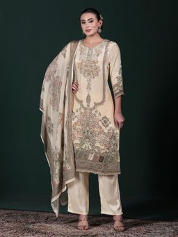 Shree - Women Natural Crepe Beige Kurta Pant with Dupatta