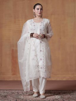 Shree - Women Organza White Embroidered Kurta Pant with Dupatta