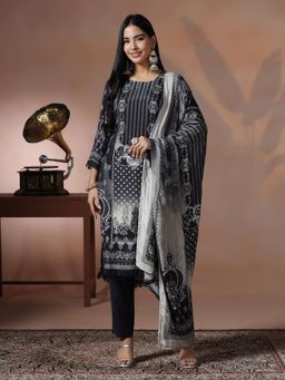 Shree - Women Viscose Muslin Blue Printed Kurta Pant with Dupatta