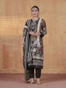 Shree - Women Viscose Muslin Olive Printed Kurta Pant with Dupatta