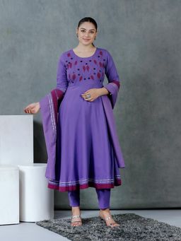 ARAMYA - Linen Cotton Anarkali Kurta Pant with Dupatta
