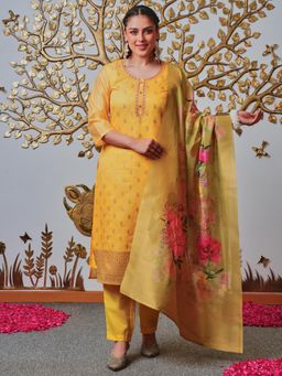 ARAMYA - Chanderi Jacquard Solid Kurta Pant with Dupatta