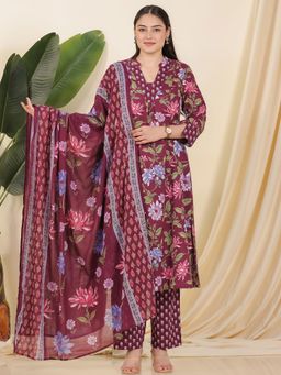 ARAMYA - Soft Cotton Floral Print Kurta Pant with Dupatta