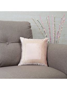 HomeTown - Silk route Border Embroidered Cushion Cover 30 x 30 Cm in Blush Pink Colour