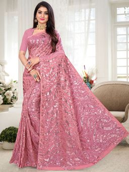 Odette - Sparkling Pink Sequins Saree with Unstitched Blouse