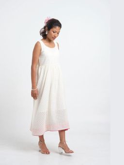 Cyan - White Cotton Dobby Dress