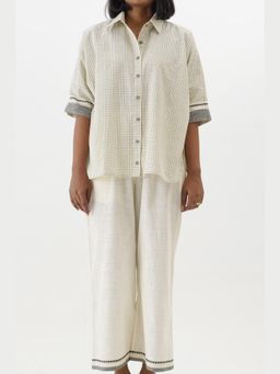 Cyan - Beige Cotton Linen Shirt