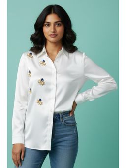 ORNAMAAS - Guldasta White Embellished Satin Shirt