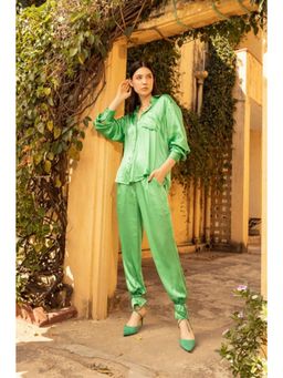 HOUSE OF SAL - Lana Women Green Collar Neck Shirt with Pant