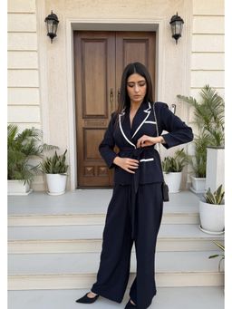 HOUSE OF SAL - Elina Women Navy Blue Notched Lapel Blazer with Pant and Belt