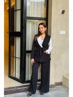 HOUSE OF SAL - Colour Women Black Notched Lapel Blazer with Pant and Belt
