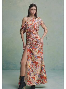 ZABELLA - Orange Baroque Ruched Dress