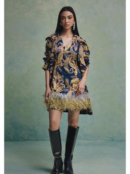 ZABELLA - Blue Baroque Feather Dress with Jacket