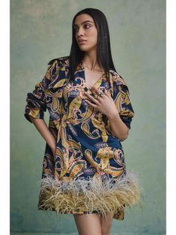 ZABELLA - Blue Baroque Feather Mini Dress