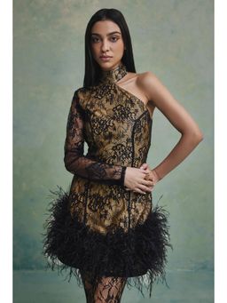 ZABELLA - Black Bella One Shoulder Feather Mini Dress