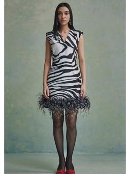 ZABELLA - Black Rococo Stripes Mini Dress with Cape