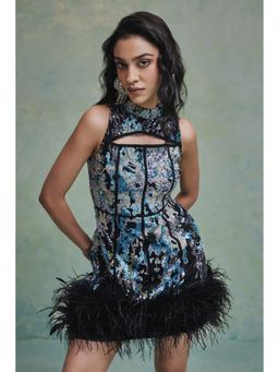 ZABELLA - Black Ana Sequin Feather Mini Dress