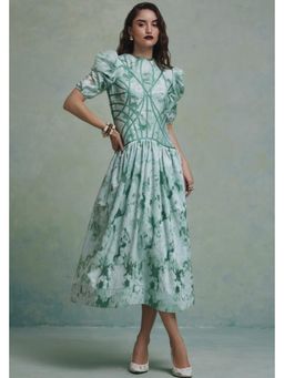 ZABELLA - Green Zeba Jacquard Flared Midi Dress