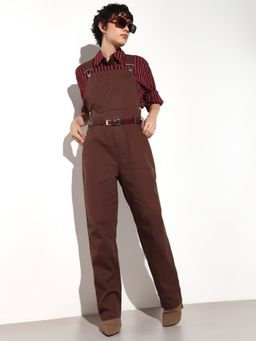 ONLY - Women'S Solid Straight Fit Brown Dungaree