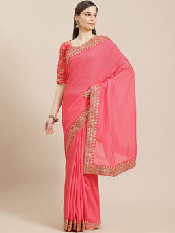Sareemall - Pink Party Wear Georgette Embellished Saree with Unstitched Blouse