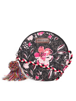 Astrid - Black Cotton Quilted Round Womens Sling Bag