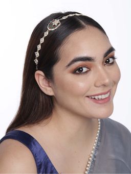 Laida - Gold Plated and White Kundan-Studded Maroon Green Matha Patti