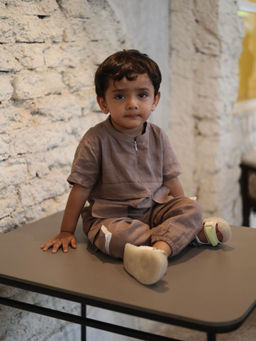 Funny Bones - Linen Box Pocket Brown Co-Ord (Set of 2)