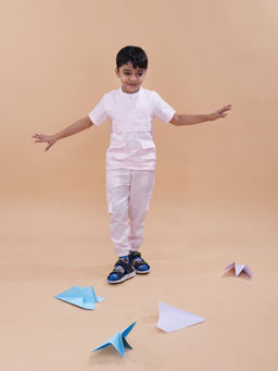 Funny Bones - Linen Solid Box Pocket Pink Co-Ord (Set of 2)