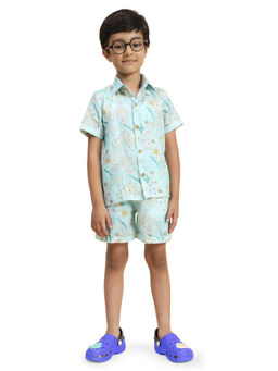 Funny Bones - Linen Water Life Blue Print Co-Ord (Set of 2)