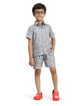 Funny Bones - Linen Dino Grey Print Co-Ord (Set of 2)