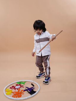 Funny Bones - Linen Striped Shirt with Joggers White & Brown Co-Ord (Set of 2)