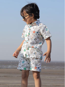 Funny Bones - Linen Cycle Camera Bags Print White Co-Ord (Set of 2)