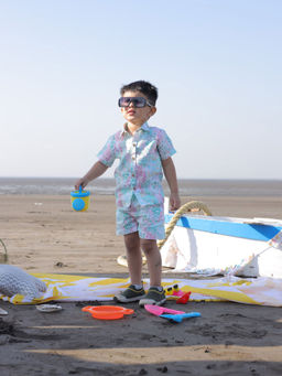 Funny Bones - Linen Enlightened Tigers Print Blue Co-Ord (Set of 2)