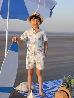 Funny Bones - Linen Enchanted Elephants Print White Co-Ord (Set of 2)