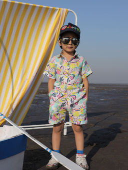 Funny Bones - Linen Fruits and Punch Print Multi Color Co-Ord (Set of 2)