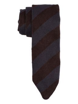 The Tie Hub - Striped Grey And Brown Knitted Silk Necktie