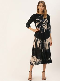 Maaesa - Black Tie & Dye A-Line Midi Dress
