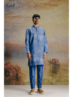 No Grey Area - Blue Surrealist Outline Kurta Set