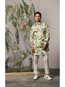 Project Bandi - Olive Brava Linen Satin Kurta Pyjama Set & Olive Brava Linen Satin Bandi
