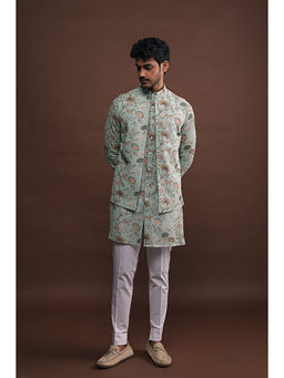 Project Bandi - Mist Open Bandi With Matching Kurta And White Pyjama Set - Ready To Ship