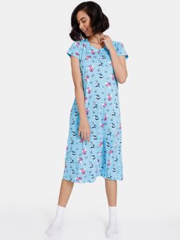 Zivame - Nuts for U Knit Poly Mid Calf Length Nighty - Splish Splash - Blue