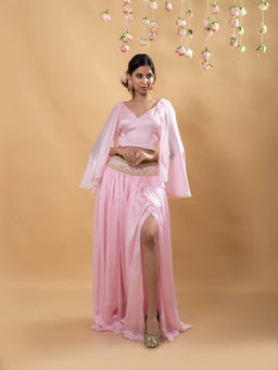 MONK & MEI - Roshni Silk Lehenga Pink (Set of 2)