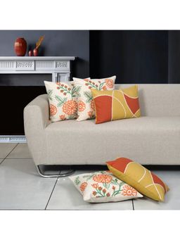 ODE & CLEO - Cotton Cushion Covers 18X18 in Zip Closure Sofa Cushion (Set of 5)