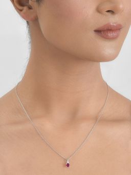 Ornate Jewels - 925 Silver Red Ruby Solitaire Necklace With Earrings for Women and Girls (One Size)