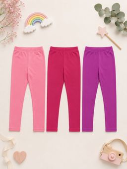 KiddoPanti - Girls Multi-Colour Cotton Lycra Leggings (Pack of 3)