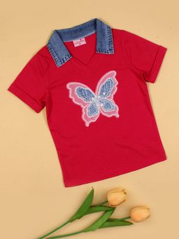 Cutecumber - Girls Red Cotton Polo T-shirt