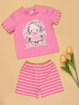 Cutecumber - Girls Coral Cotton Top with Shorts